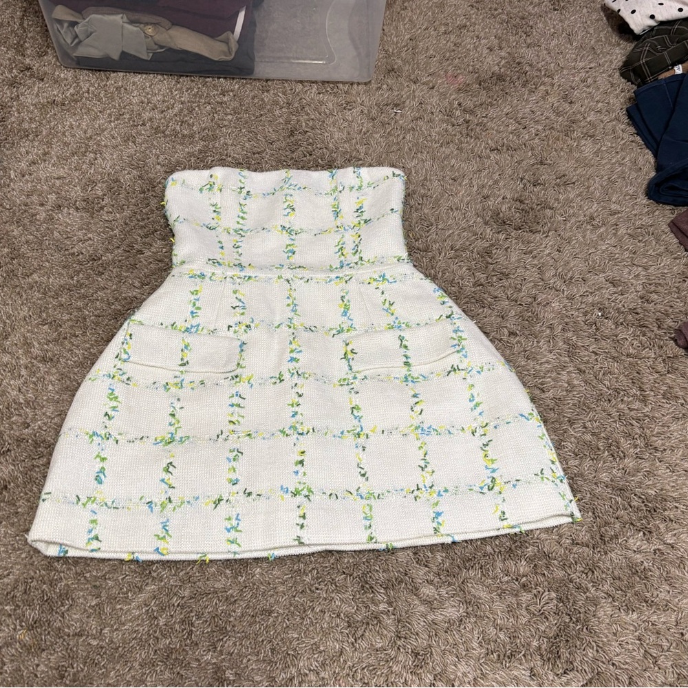 Amanda Uprichard Strapless Bethany Skort Romper in White - Picture 3 of 6